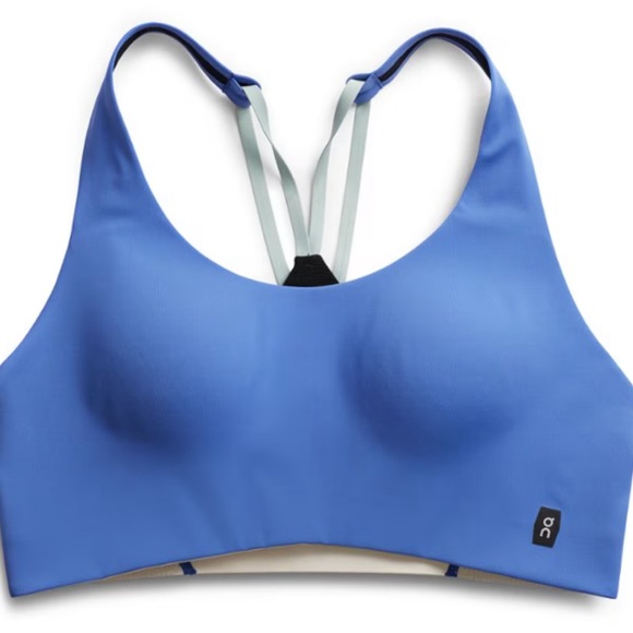 On Cloud Running Yoga Pilates Sports Bra Blue & Black Strappy Racerback Sz Small - Picture 2 of 14